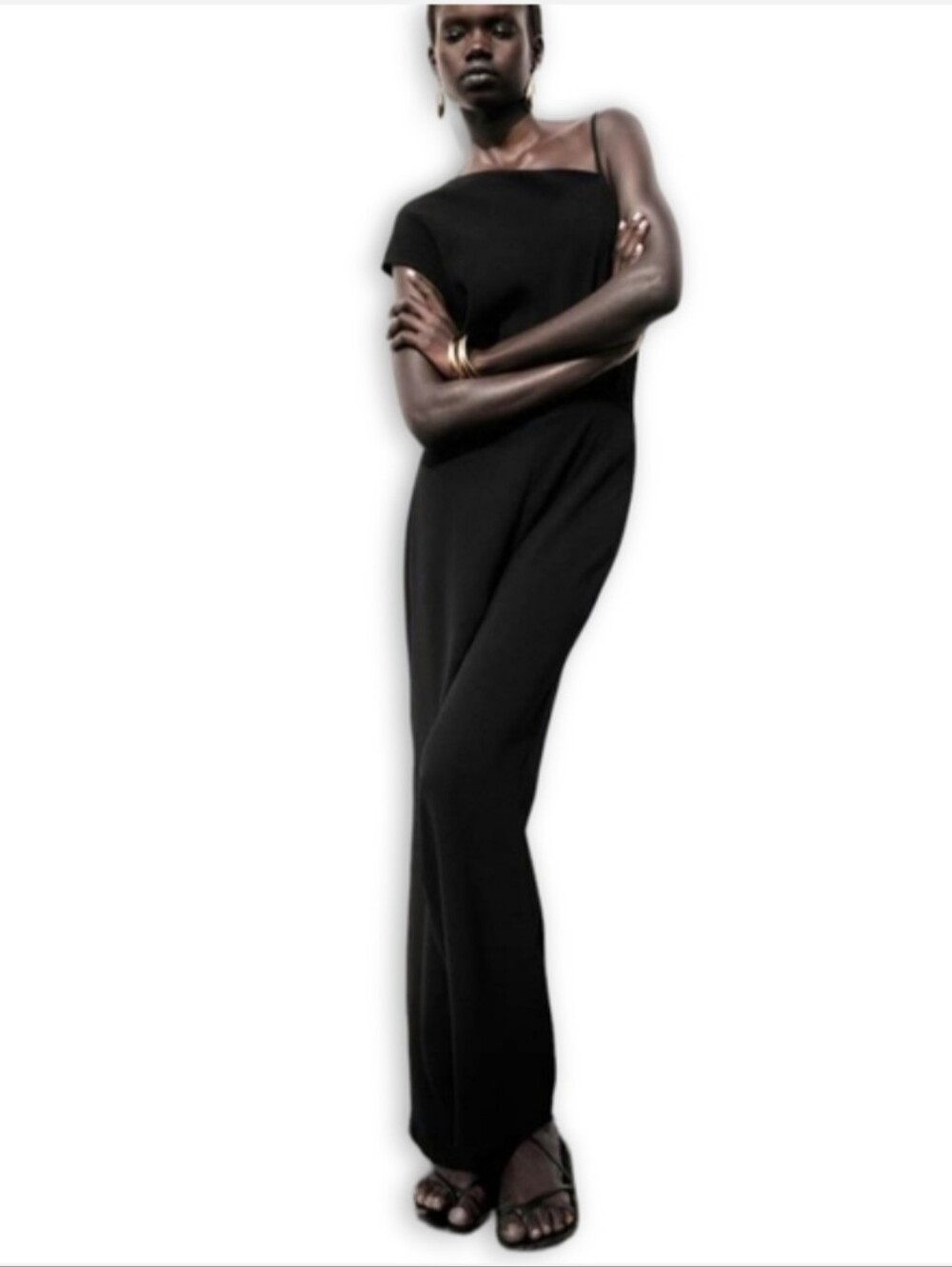 Zara Jumpsuit NWT Size XS Black Asymmetric Crepe Zipper At Side Classy Preppy